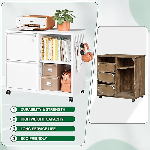 Miniatura 7 de LISSIMO Archivador de metal, archivador lateral con cerradura para archivos de tamaño cartalegalA4, soporte de impresora rodante con estante