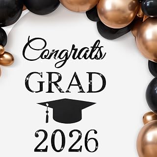 Congrats Grad Decal Sign for Balloon Arch Backdrop Glitter Felt Congrats Grad 2026 Letter Sign Graduation Banner Decal Sticker for Party Balloon Arch Backdrop Decorations for Graduation Party(Black)