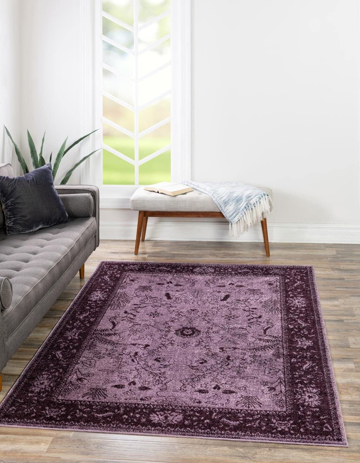 Rugs.com Miranda Collection Rug – 6' x 9' Purple Medium Rug Perfect for Bedrooms, Dining Rooms, Living Rooms