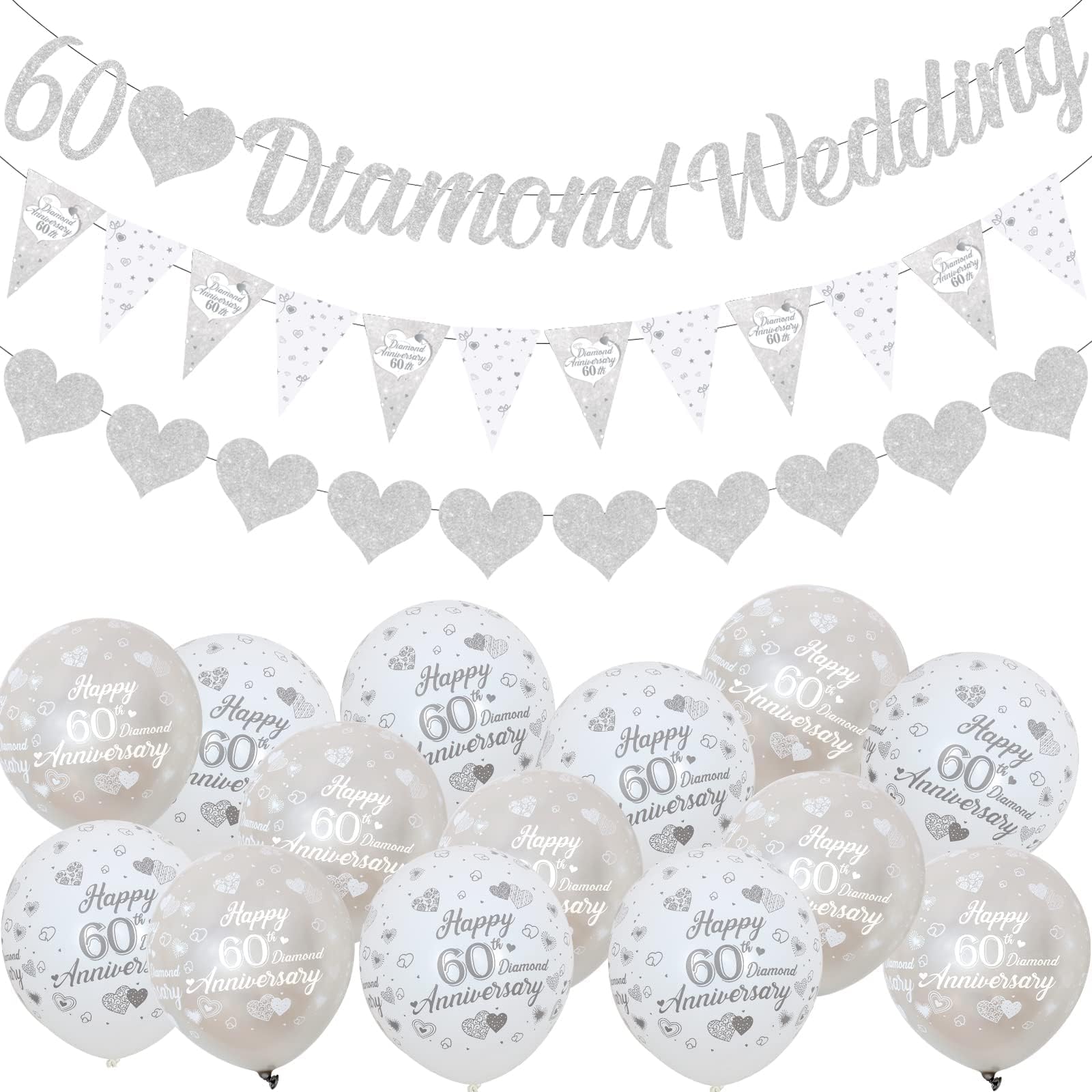 Alriedy 60th Diamond Wedding Anniversary Decorations Set