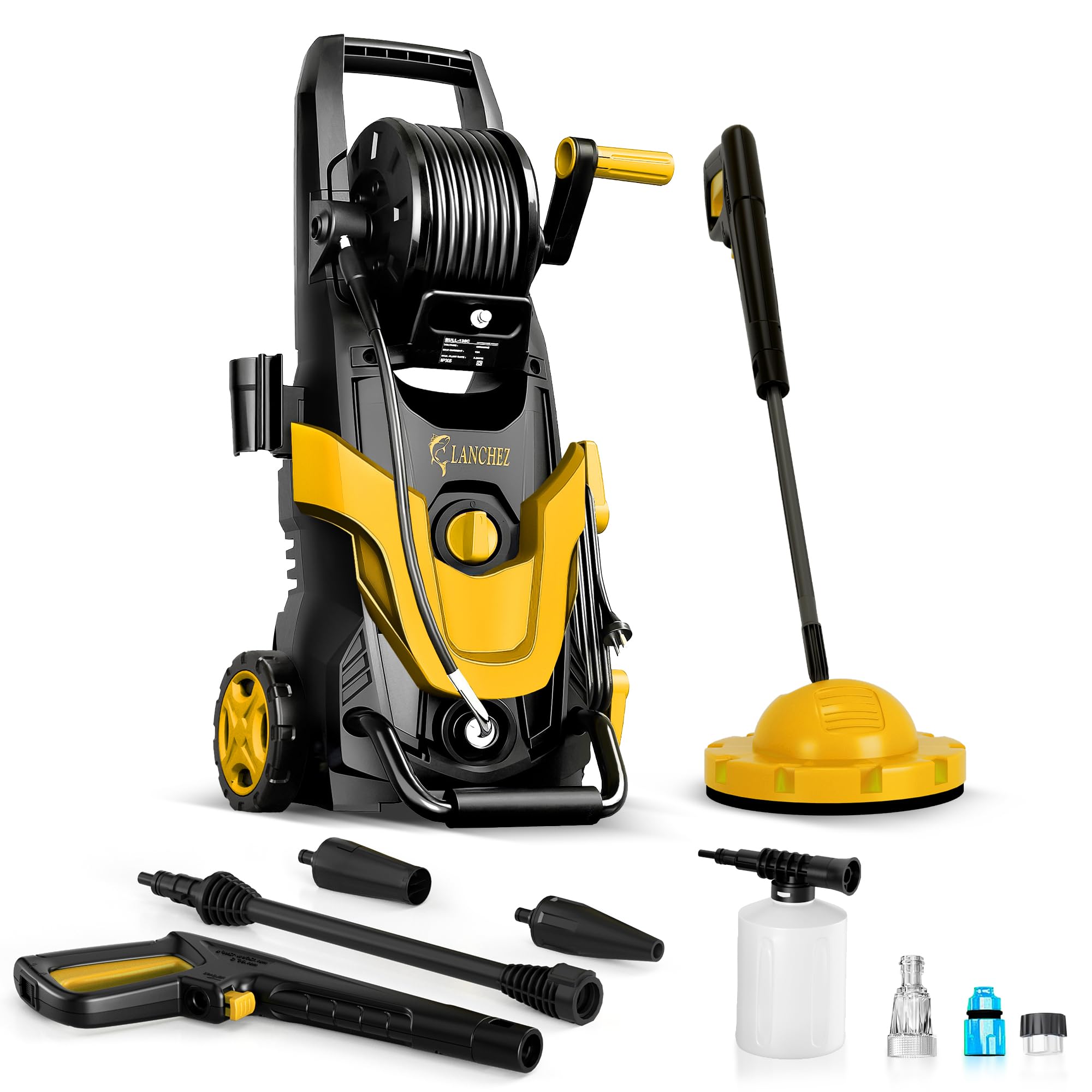 2026NEW High Pressure Washer 180 Bar 450 L/h,Power Jet Washer Built-in Hose Reel, Foam Cannon & 6-in-1 Adjustable Spray Nozzles,for Cars, Patios, Driveways & Fencing,Yellow — image 1