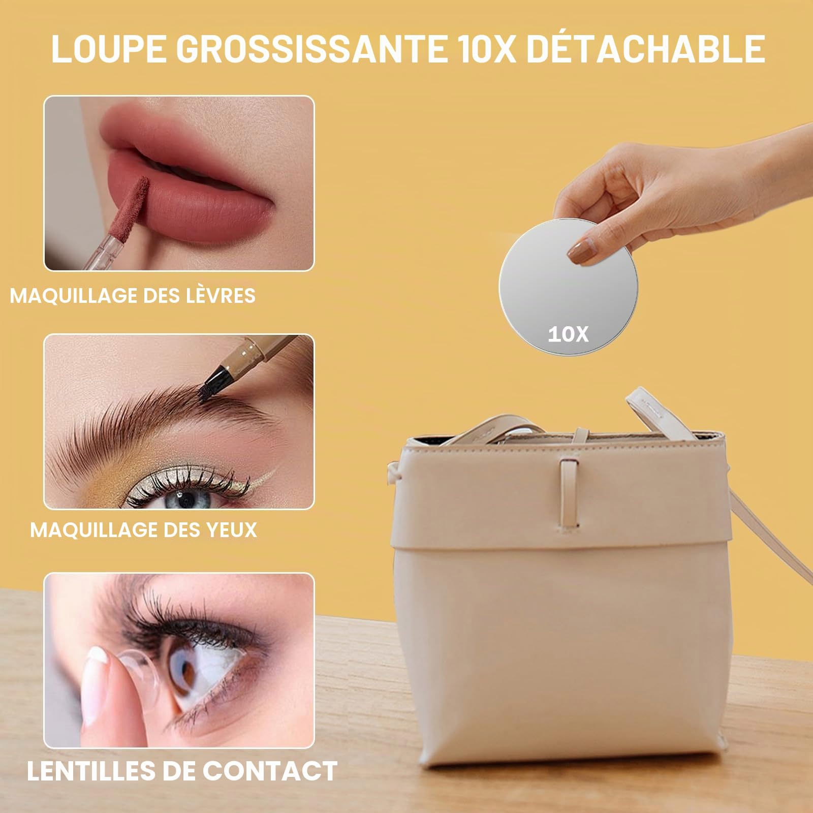 FENCHILIN Hollywood - Miroir de Maquillage à 3 Couleurs, réglable, avec éclairage, contrôle Smart Touch, avec éclairage, Rotation à 360°, 10 grossissements, 30 x 41 cm