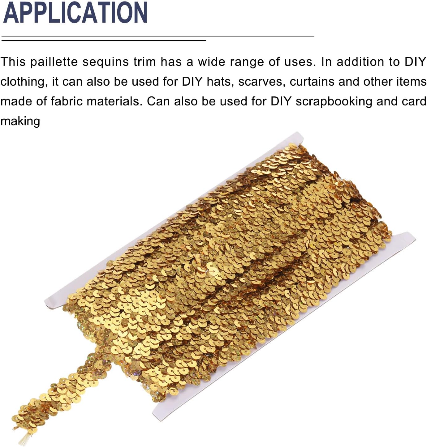 MECCANIXITY 11 Yards 0.8 Inch Elastic Sequins Trim 2 Row Flat Sequin Strip Paillette Sequins Fabric Ribbon for Crafts DIY Sequin Fringe Sewing Bright Gold