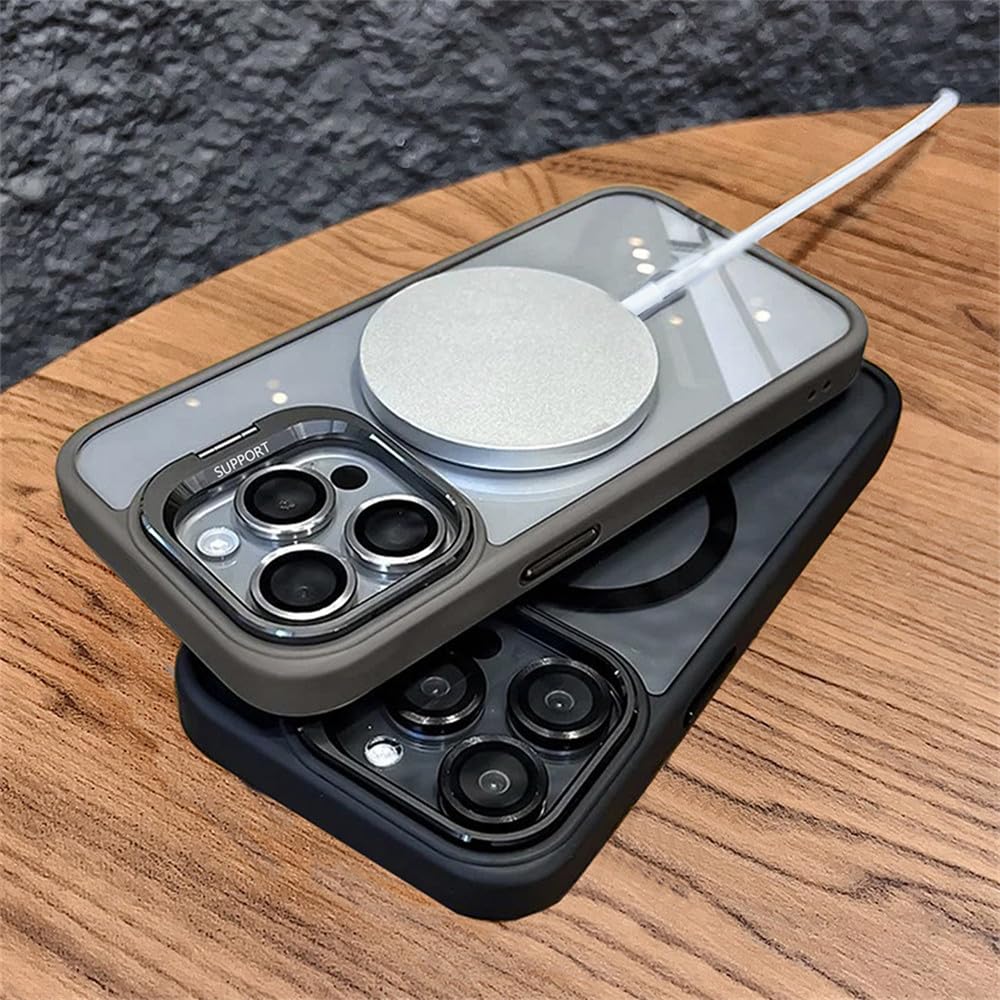 Magnetyczne etui odporne na wstrząsy do iPhone'a 17 16 15 14 Plus 13 12 11 Pro Max, podstawka Funda, szklana osłona obiektywu, czarna, do iPhone'a 12, 12 Pro