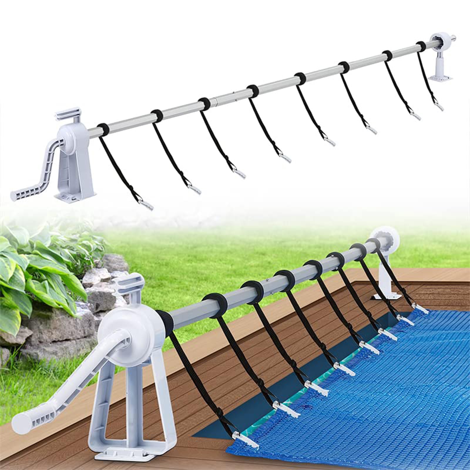 YUENFONG Sistema Enrollable móvil de Acero Inoxidable para Lonas solares, Lonas de Piscina, Enrollable móvil Ajustable, con Ruedas y Correas, Material Resistente a la Intemperie (1,05 m-6,15 m)