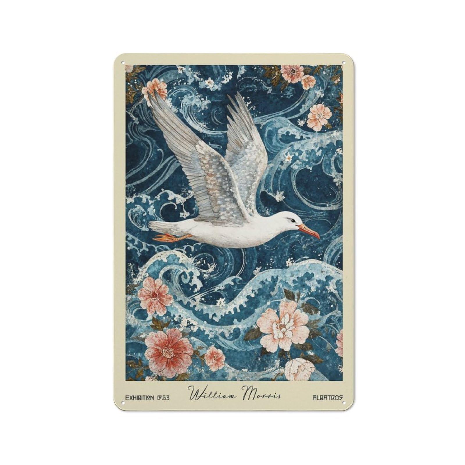 Junmoney Style-14 William Morris Albatross Nautical Flower Cottage Style Metal Wall Decor 30X20cm, Country Metal Sign For Kitchen, Cottage, Porch Or Garden Room