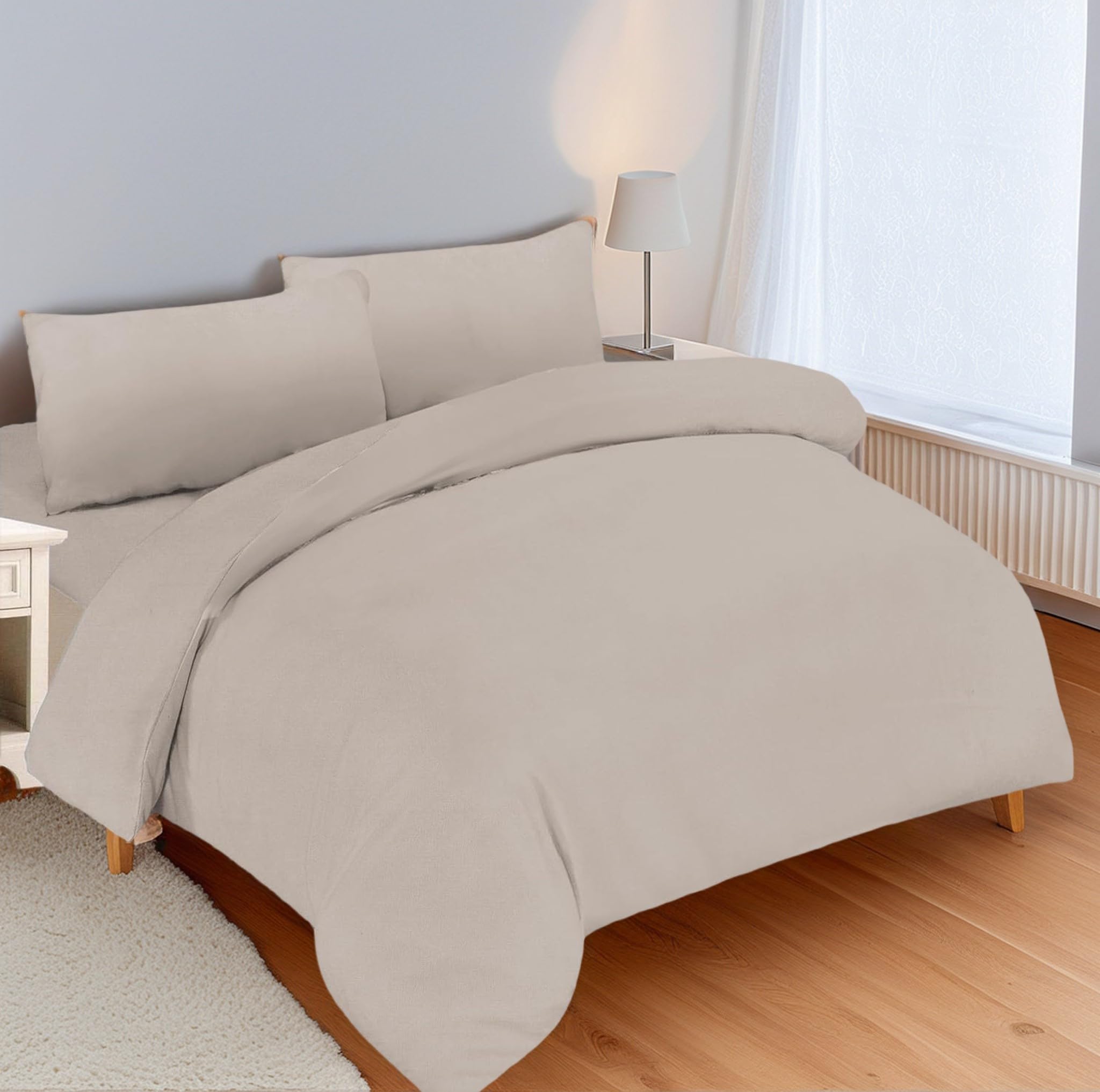 DH DREAMER HOME Juego de Funda Nordica de 4 Piezas para Cama 180 de Microfibra Suave - Funda Nórdica 240x260cm, Bajera Ajustable 180x200+25cm y con 2 Funda de Almohada 45x100cm - Beige