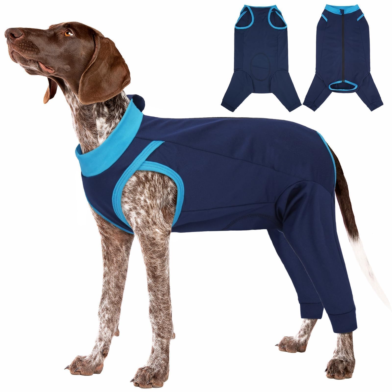 T'CHAQUE Dog Recovery Suit for Dogs After Surgery, Dog Onesie for Spay Surgery Female, Anti Licking Rear Leg Sleeve,Bodysuit for Abdominal Wounds Skin Disease,Substitute E-Collar &amp; Cone,Navy Blue,2XL