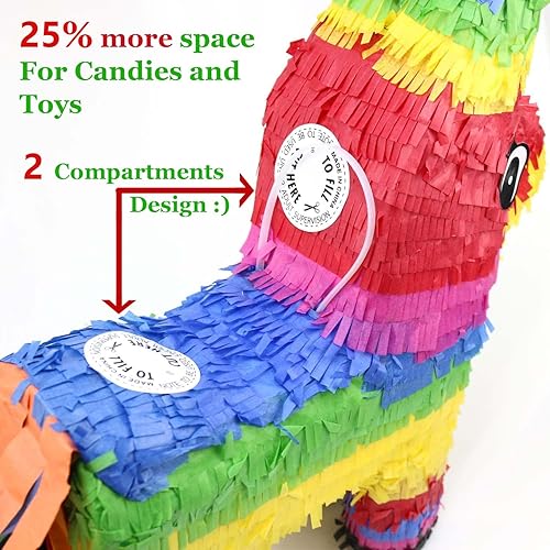 Miniatura 4 de GIFTEXPRESS Piñata de burro arcoíris de 16 pulgadas con palillo de piñata de tamaño completo de 33 pulgadas y venda, decoración de fiesta temática