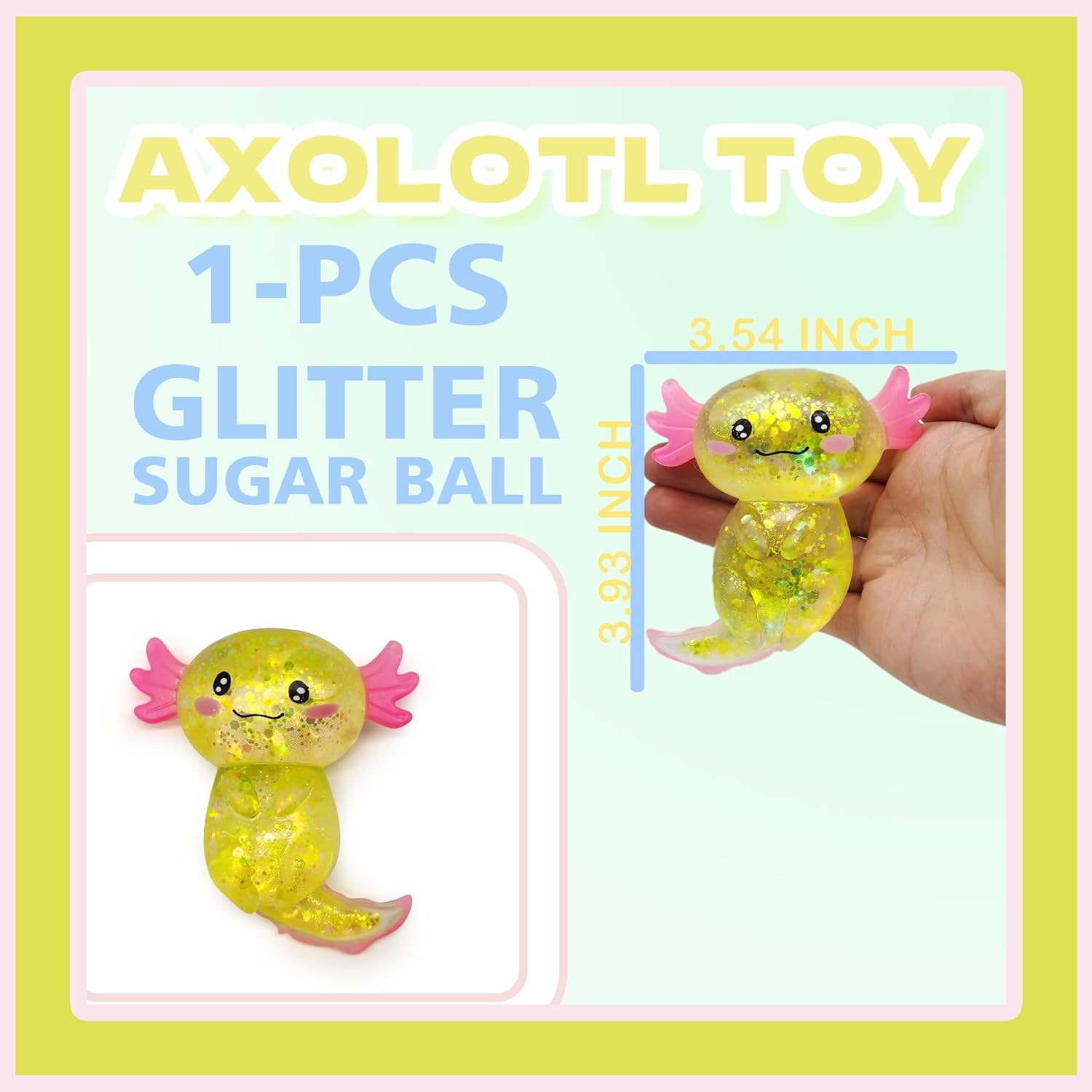 ZTATU Axolotl Squishy Toy Stress Ball for Adults and Kids (1PCS) - Sensory Sugar Salamander Animal Stress Relief Party Favors (Yellow)