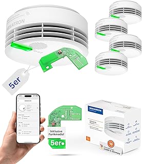 Hekatron Genius Plus X – Rauchmelder vernetzt 10 Jahre Batterie – mit Funkmodul Basis X – Testsieger Stiftung Warentest – made in Germany – Funkrauchmelder Set – mehrsprachig – 5 Stück