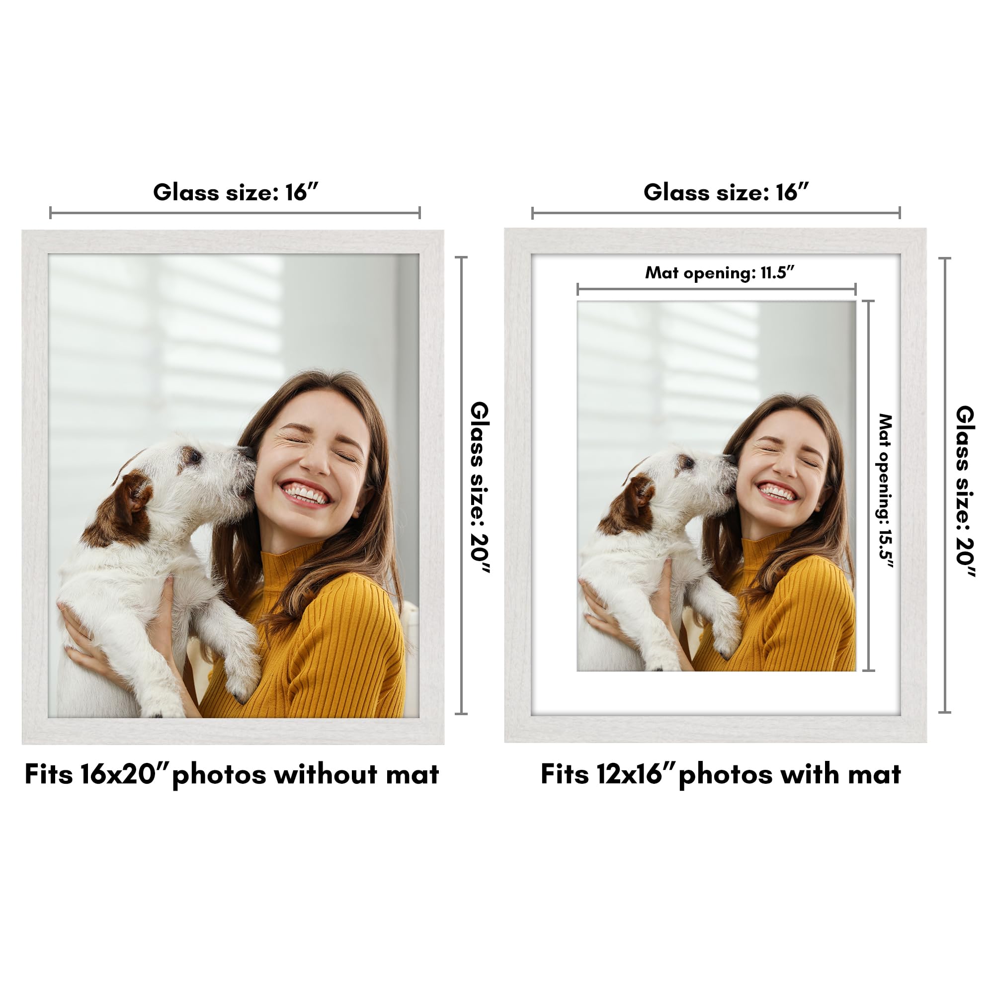 Americanflat 16x20 Picture Frame in White - Use as 12x16 Picture Frame with Mat or 16x20 Frame Without Mat - Wide Engineered Wood Frame, Plexiglass Cover, and Hanging Hardware for Wall