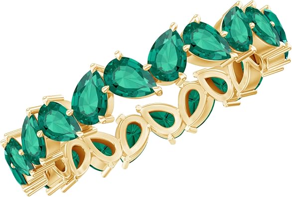 Certified Pear Lab Grown Emerald Eternity Wedding Band Ring, AAAA Quality
