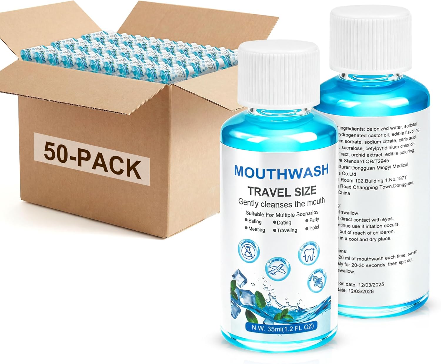 Travel Mouthwash Bulk, 1.2 oz/35 ml Mini Mouthwash Bulk, Freshens Breath, Portable, Ideal for Travel, Hotels, Work, and Dates (100-PACK)