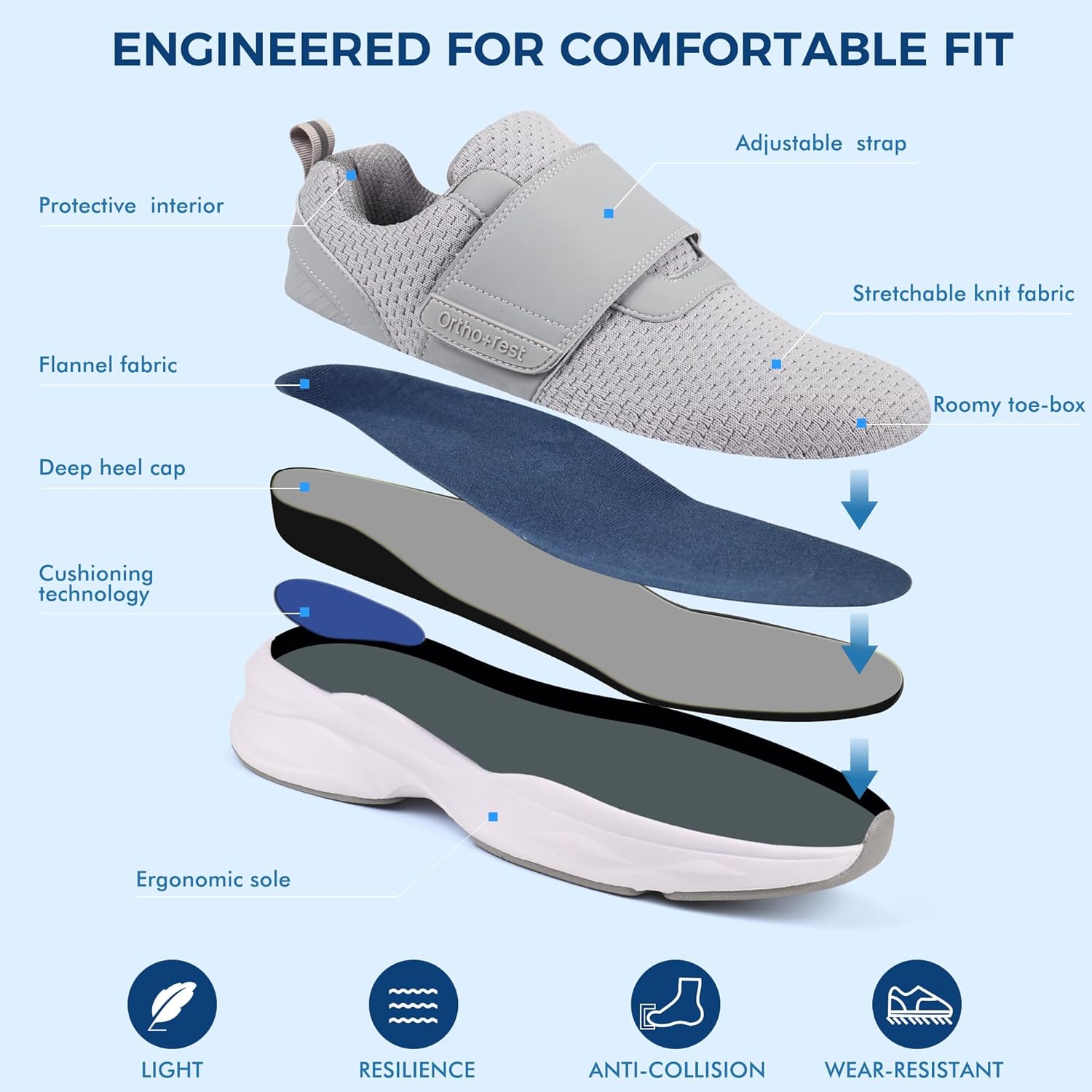 Ortho+rest Men Diabetic Walking Shoes Edema Shoes for Swollen Feet Arch Support Orthopedic Sneakers - Image 5