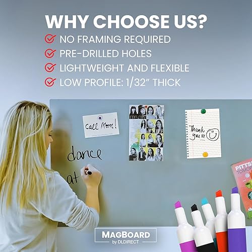 Miniatura 2 de Tablero de pared magnético para la oficina y el hogar, tablero de anuncios grande, tablero magnético - 3 acabados incluidos. Pizarra blanca