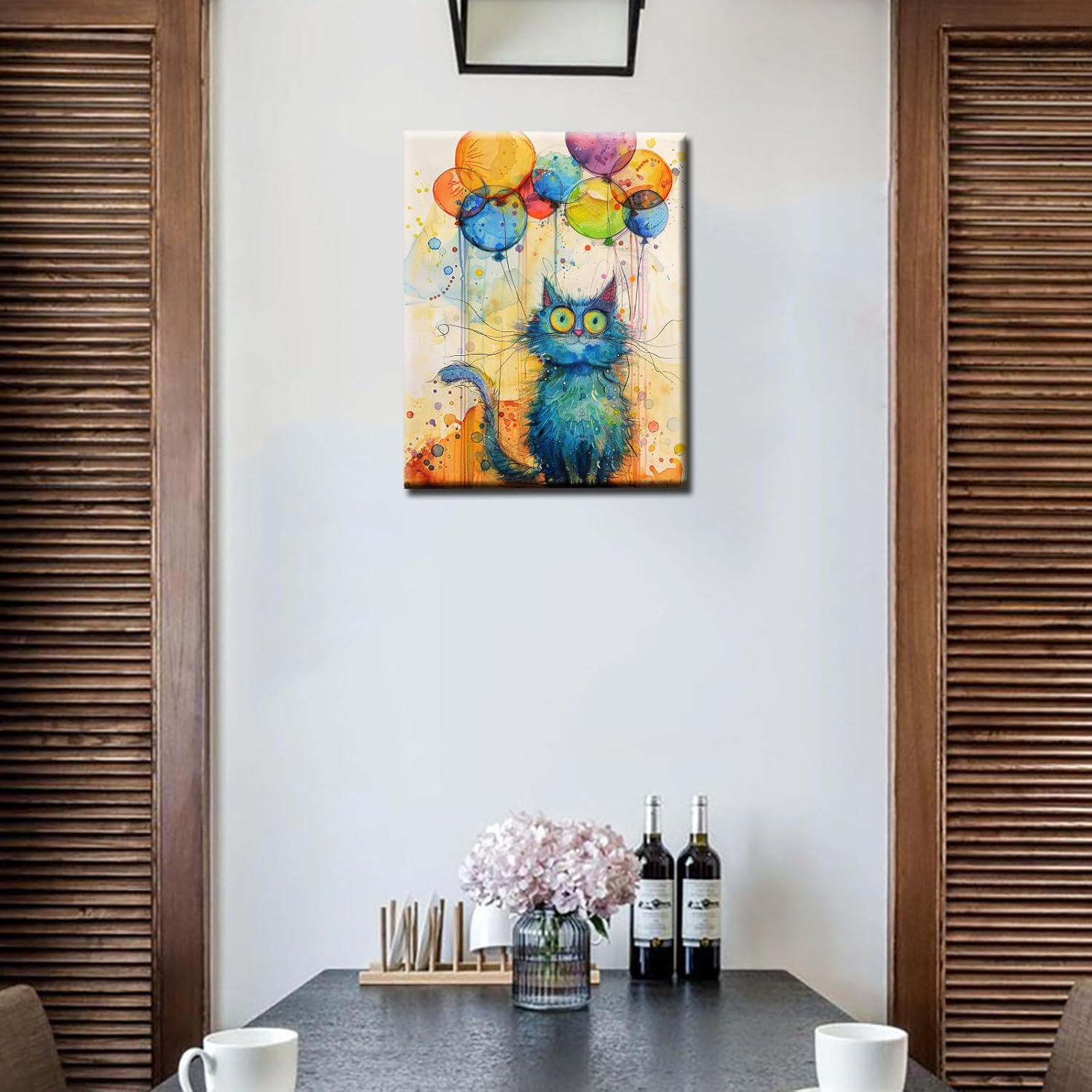 Tucocoo Abstract Blue Cat Paint by Numbers Kits with Brushes and Acrylic Pigment on Canvas Painting for Adults Beginner, Colorful Ballons Watercolor Picture for Home Wall Decor 16''x20'' (DIY Framed)