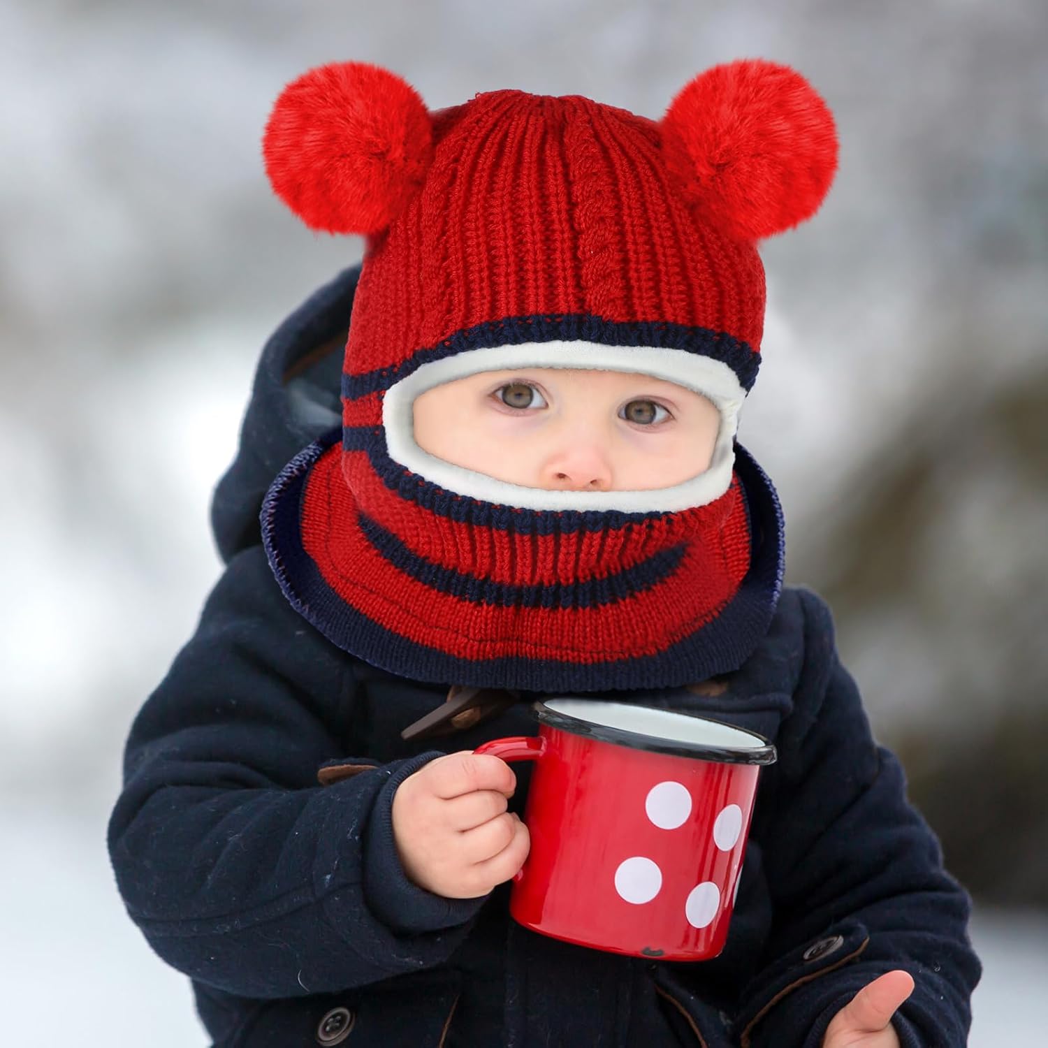 Bencailor 2 Pcs Baby Winter Hat Scarf Set Toddler Winter Hat Infant Beanie Balaclava Ear Flap for 1-5 Year Old Girl Boy - Image 2