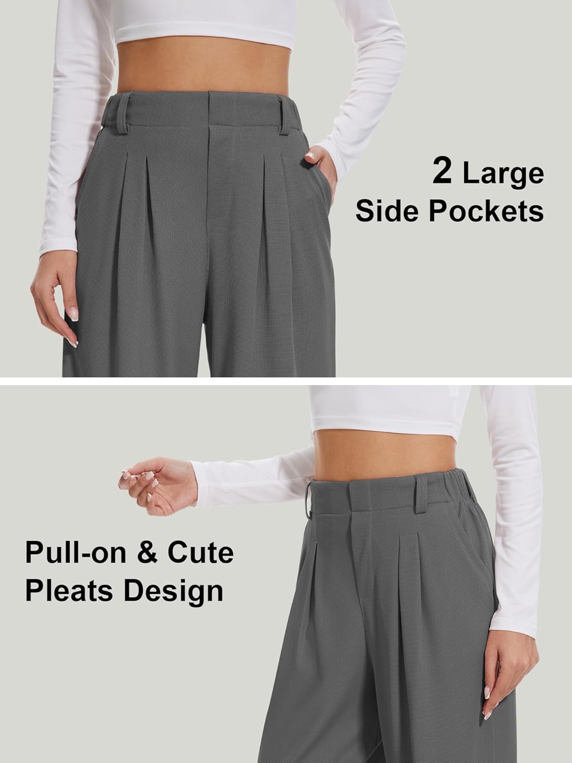 AVAMO Slacks for Women Stretchy Work Pants High Waisted Business Casual Pants with Pockets Elastic Wide Leg Waffle - Image 4