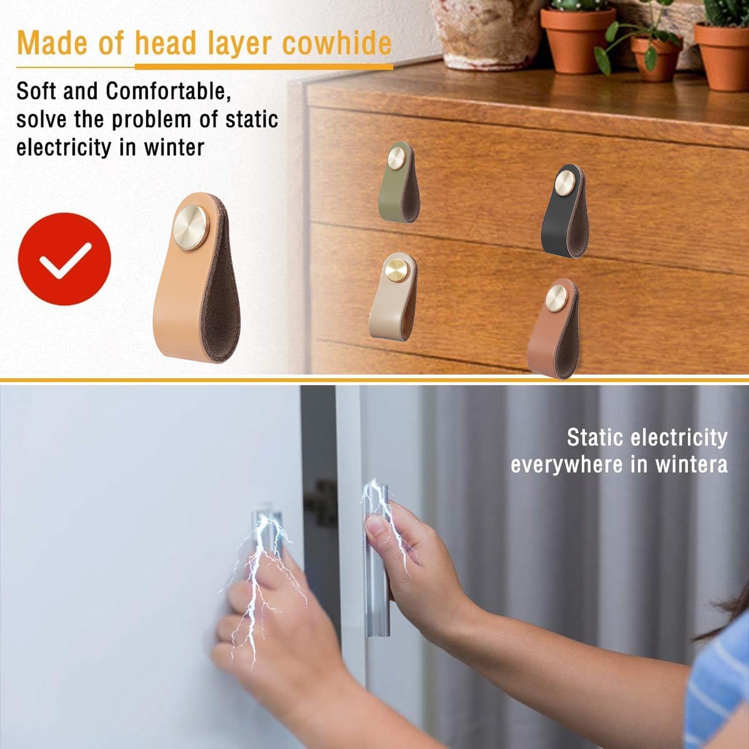 Leather Drawers Pulls Handles, 4 Pack Knobs for Cabinet Dresser Drawers, Soft Closet Door Knobs Upgrade The Look of Furniture, Perfect Replacement of Metal Cabinet Knobs