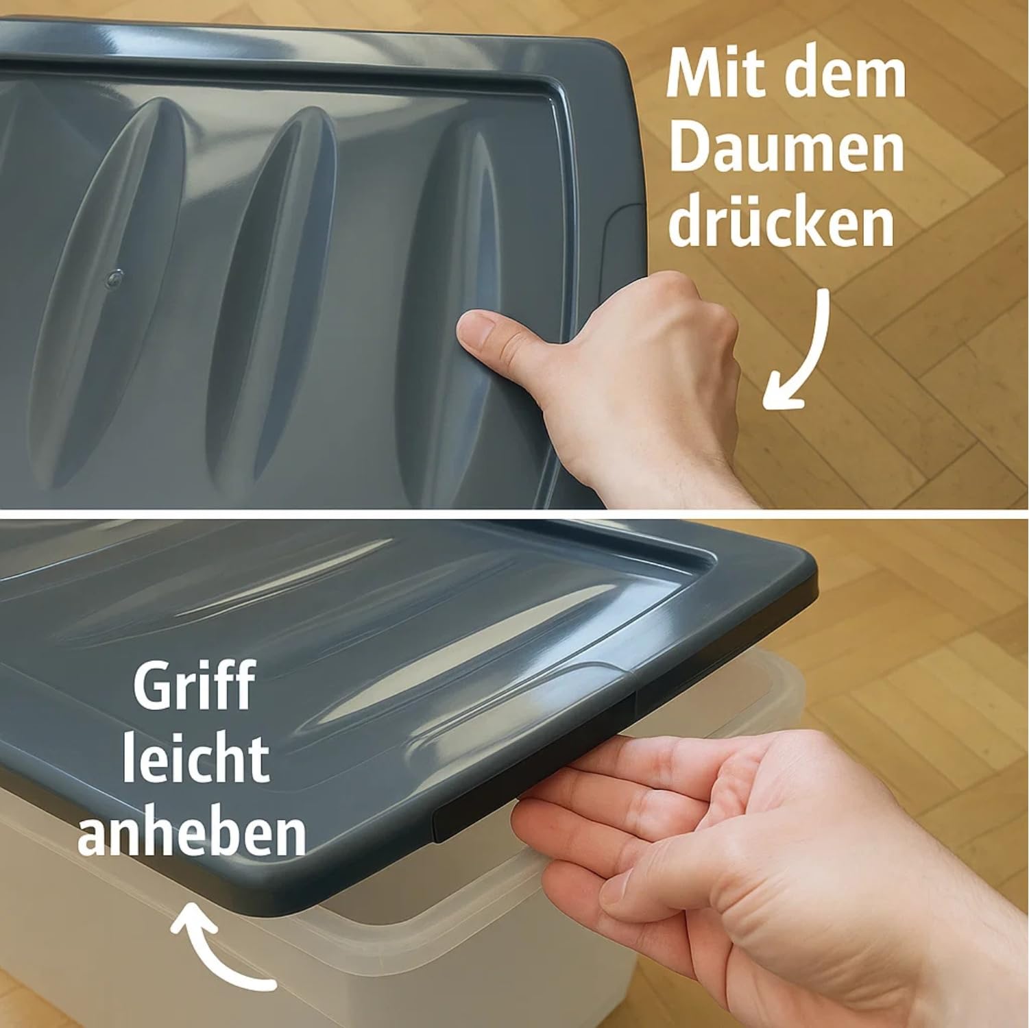 BigDean 3x 60 L Aufbewahrungsbox mit Deckel groß Budget Line Plastikbox mit Deckel