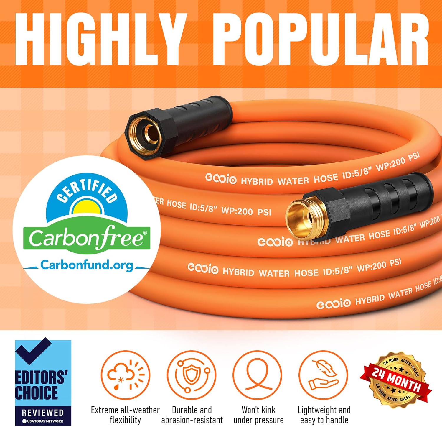 Garden Hose 25 ft x 5/8", NON-EXPANDING Flexible Water Hose-Light green+black