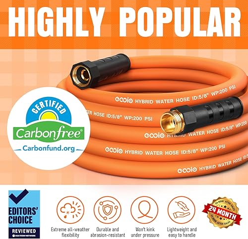 Miniatura 3 de Manguera de jardín de 25 pies x 58 pulgadas, manguera de agua flexible no expansible, resistente a las torceduras, manguera híbrida ligera, manguera