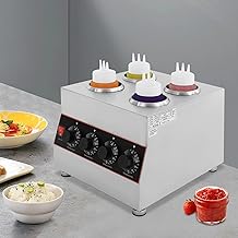 Electric Cheese Sauce Warmer - 4 Grid Countertop Stainless Steel Dispenser with 4 Bottles, 640W Heat Preservation Machine, 86-185℉ for Chocolate & Caramel, 110V
