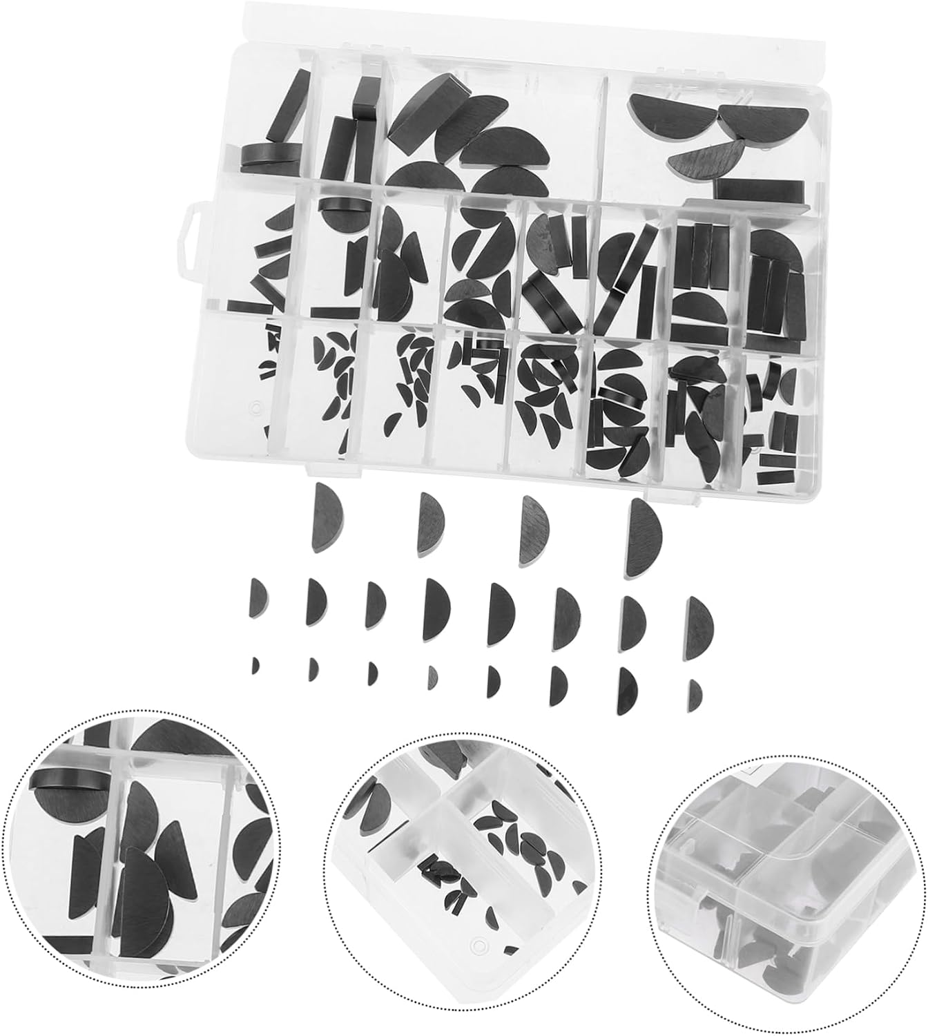 Lurrose 135pcs Complete Half Key Stock Set Industrial Key Assortment Woodruff Semicircle Kit Metric Carbon Steel