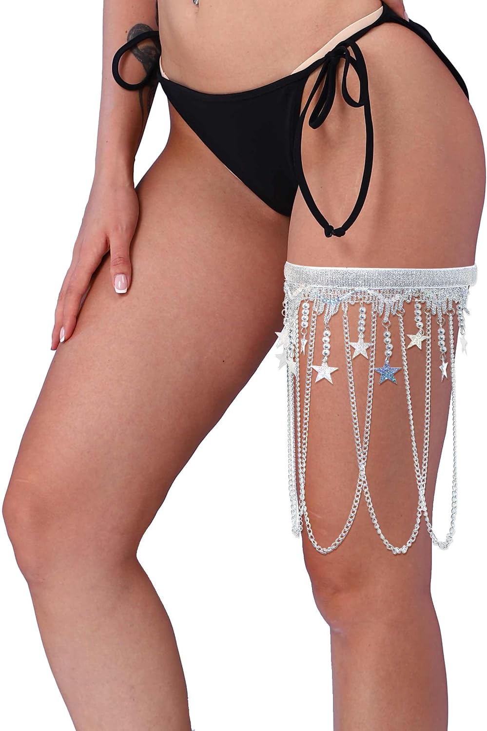 deladola Leg Wraps Rave Adjustable Leg Garter Silver Tassel Sequin Leg Straps Rave Party Festival for Women