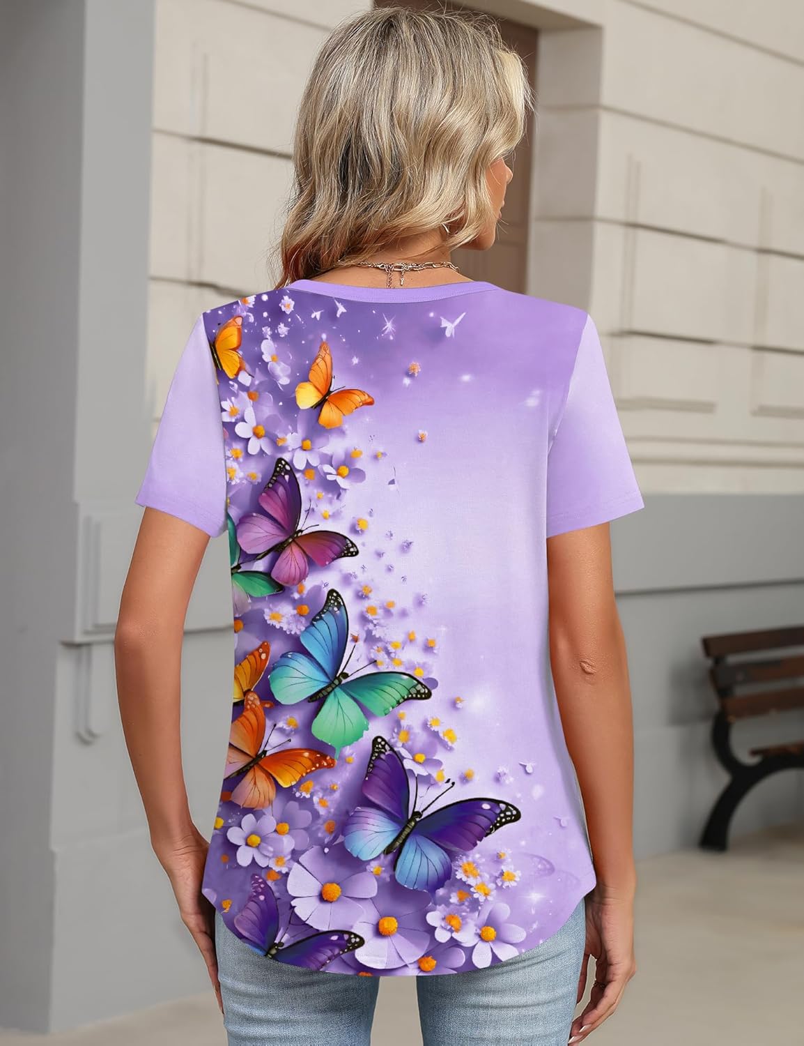 TCOT Women's Tops Dressy Casual Summer Blouses Short Sleeve Button V Neck Spring Tee Shirts - Image 3