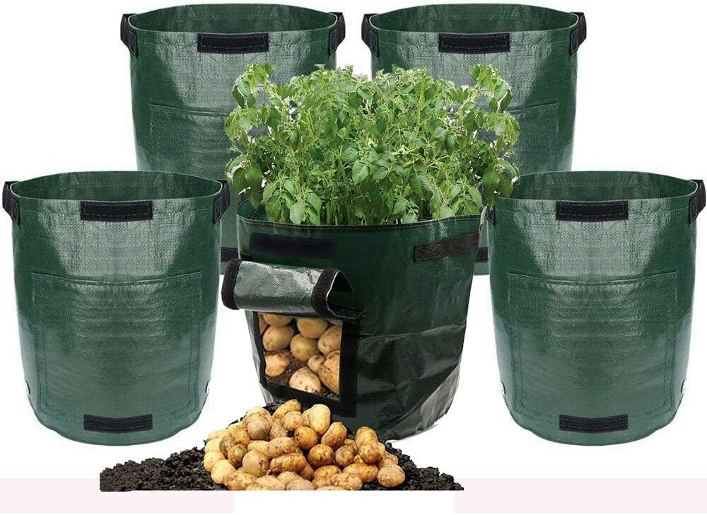 Beacon Pet 【5 Pack】 Potato Grow Bags, 7 Gallon Vegetable Growing Bag Portable Heavy Duty Thickened Planter with Handles Access Flap Air Drainage Holes for Carrot Onion Potatoes