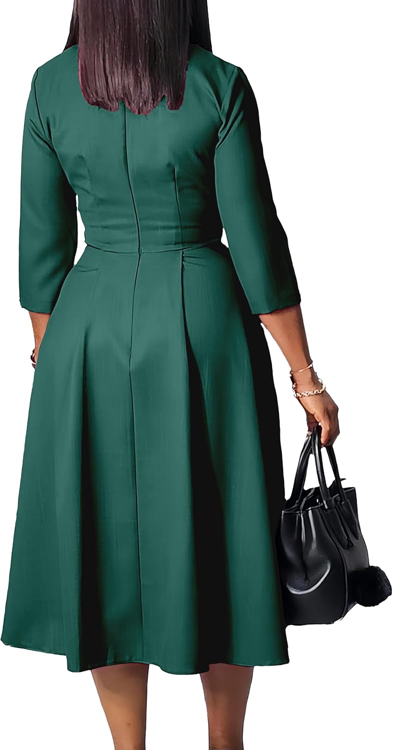 Wear to Work Midi Dress for Women Business Casual A-line Dress Elegance Church Outfits - Image 2