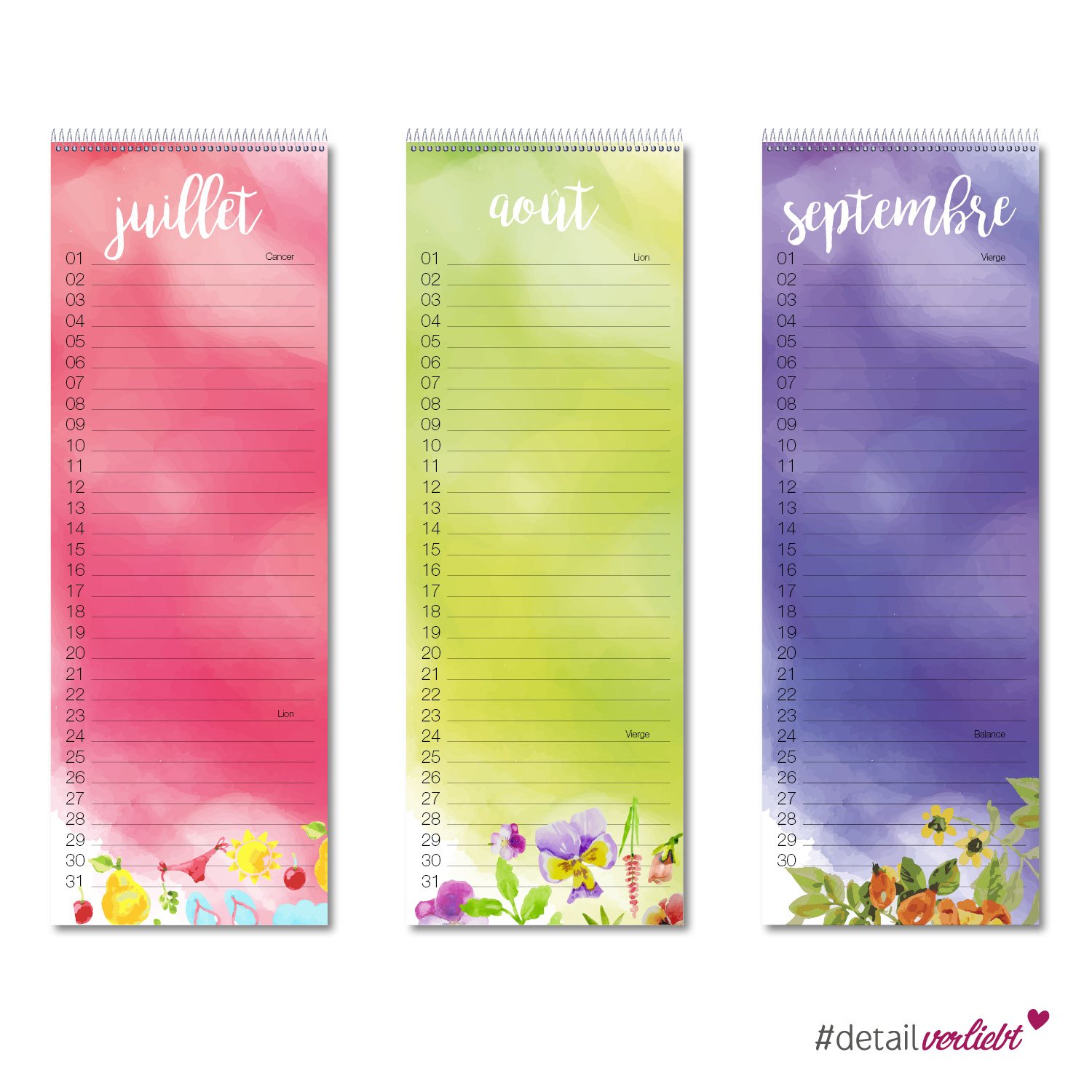 Calendrier d'anniversaire à spirales avec étoile caractères dv727