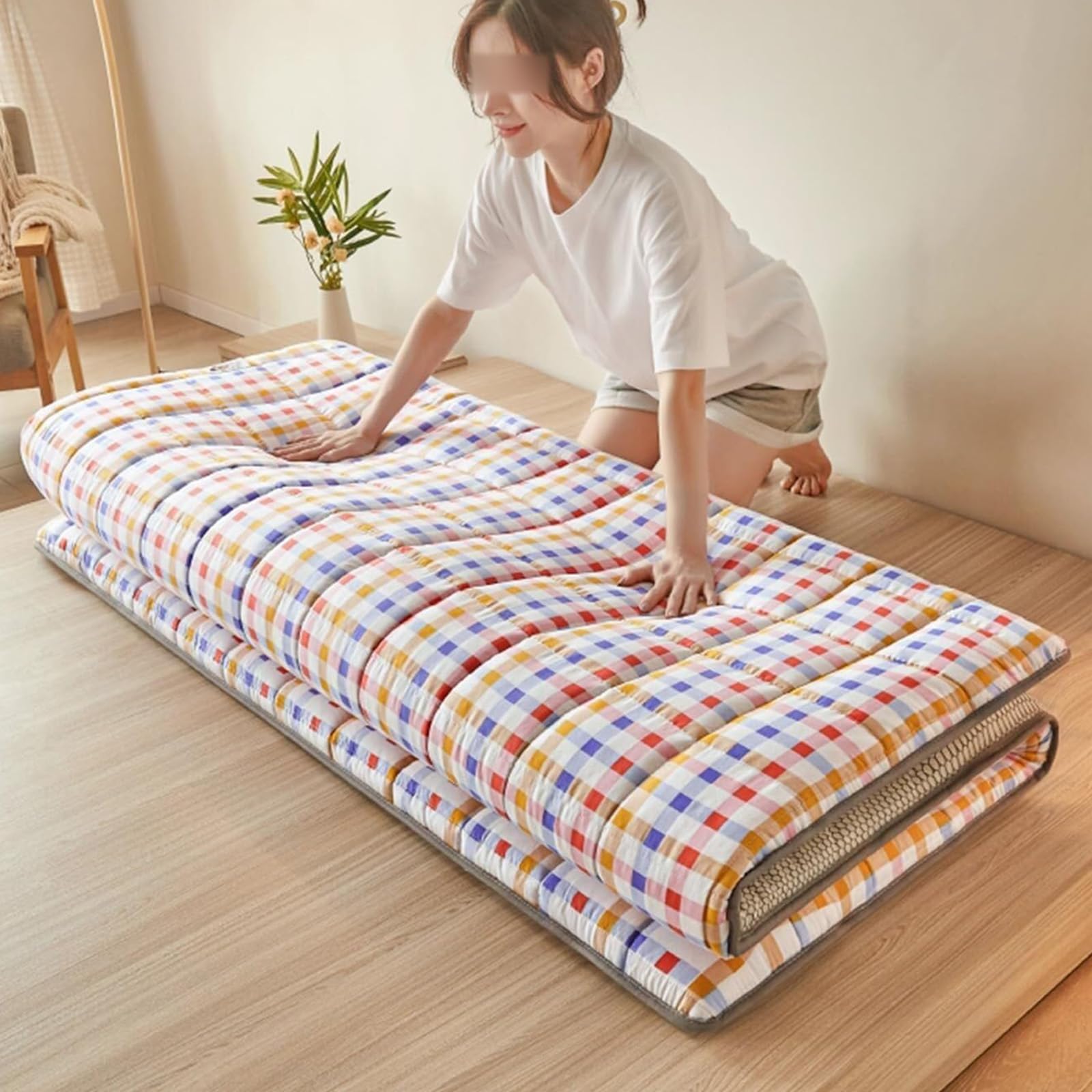 Fufizu Futon Materasso Comodo Traspirante Giapponese da Pavimento Tatami Portatile Materasso Tatami Pieghevole per Adulti Materassi da Terra Alto Futon Trapuntato Salvaspazio,005,150 * 200cm