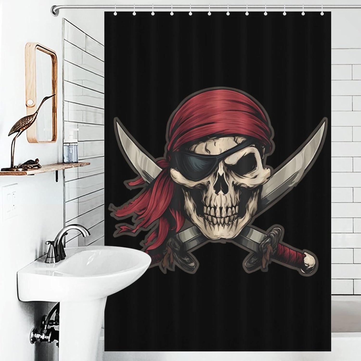 Skull and Crossbones Piratees Shower Curtain 46.85x70.87Inch（119x180cm） Polyester Bath Curtain Shower Curtains Printed Decorative