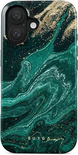 Miniatura 1 de BURGA Funda para teléfono compatible con iPhone 15, carcasa rígida híbrida de 2 capas + funda protectora de silicona, piedra de jade verde