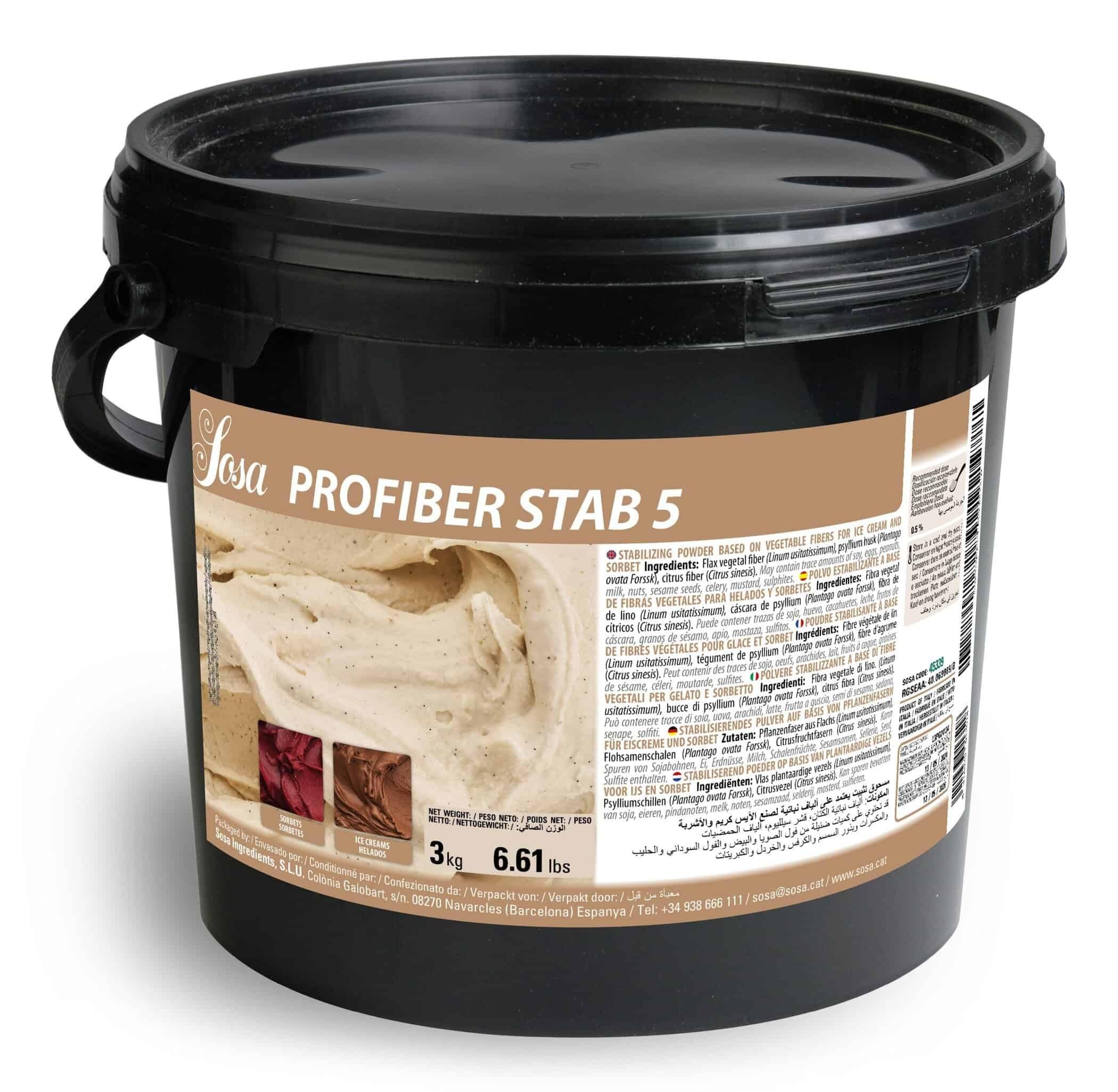 SOSA Profiber stab 5 - Estabilizante para helados y sorbetes sin emulsionantes sintéticos y sin aditivos, 100% fibras vegetales. - Formato 3 kgs - Uso professional