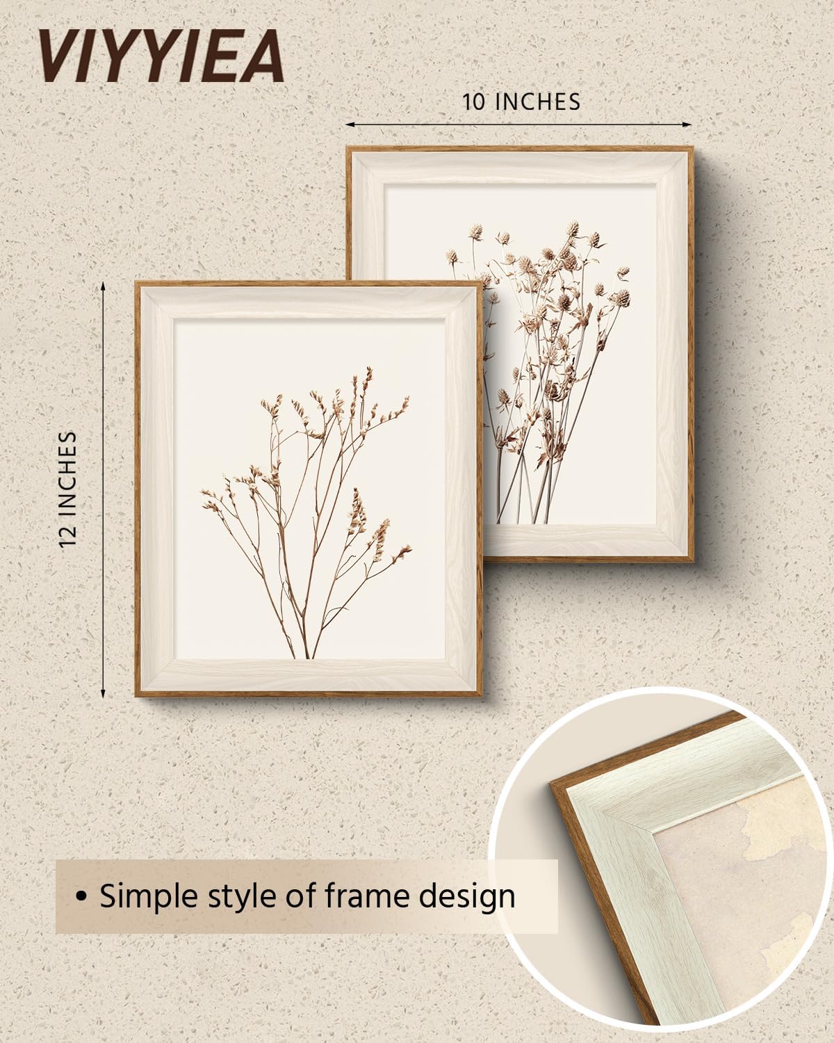 VIYYIEA Framed Wall Art Set Dried Botanical Canvas Prints Wall Decor Bathroom Art Aesthetic Modern Wall Pictures Minimalist Floral Home Decor for Living Room Bedroom Office 10x12 Inch
