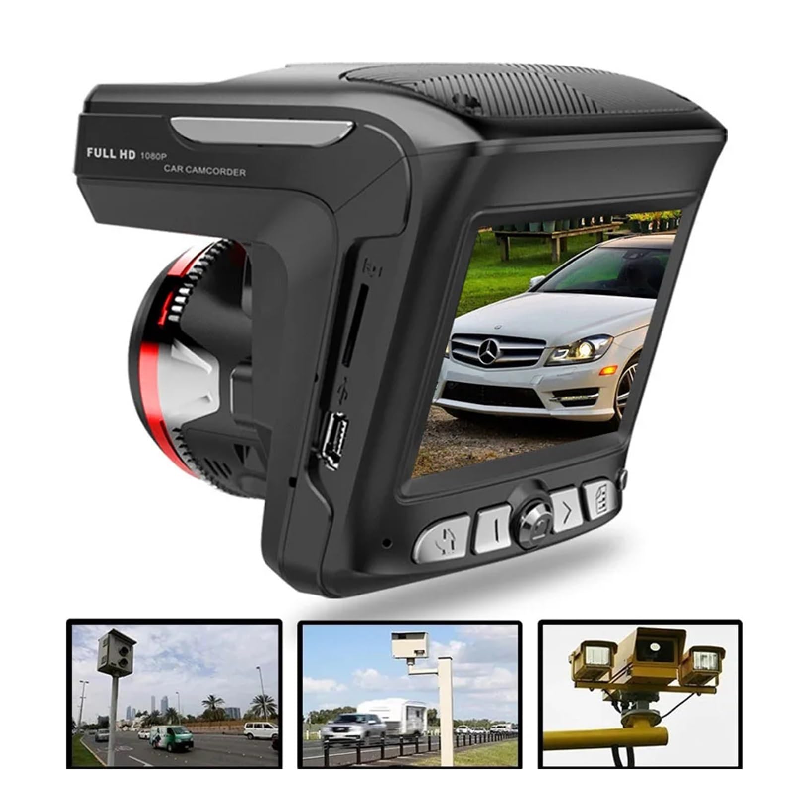 Detector De Radar For Coche 3 En 1, Cámara De Salpicadero, Grabadora De Vídeo, Rastreador GPS, 2,4 "TFT FD 1080P, Tacógrafo, Dispositivo De Advertencia De Tráfico