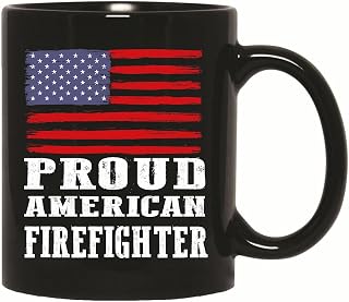 Gift for Fireman Proud American Firefighter Humor Flag 11oz 15oz Black Coffee Mug