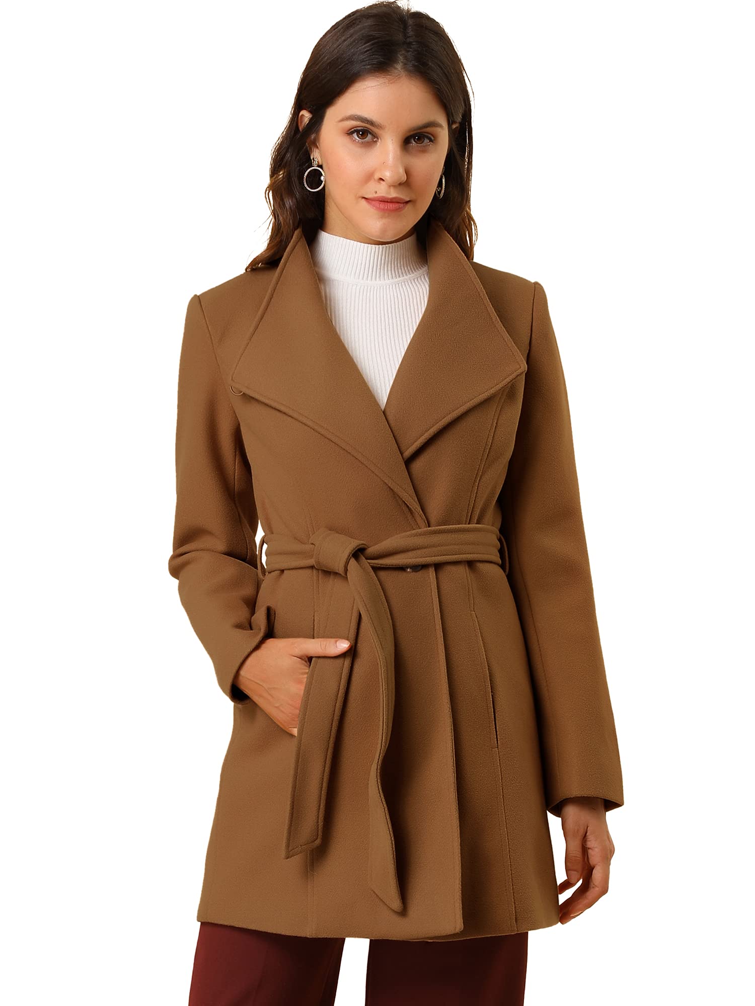 allegra k Women's Classic Stand Collar Long Sleeve Winter Belted Long Coat-picture-38