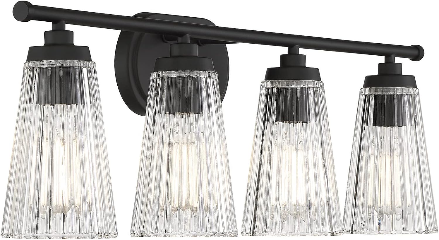 Savoy House 8-1745-4-BK Chantilly Vintage Traditional Clear Ribbed Glass Bathroom Vanity Wall Light, 4-Light 240 Total Watts, 10" H x 31" W, Matte Black