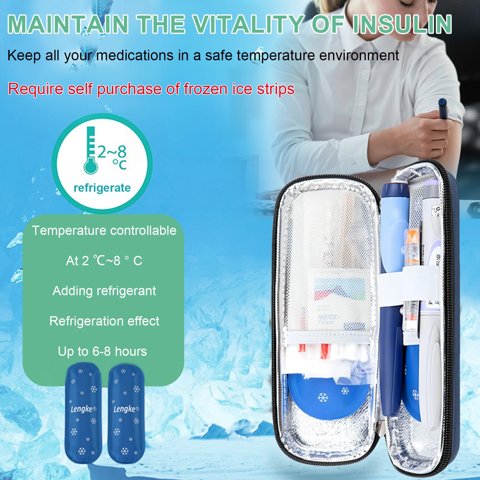 Borsa Termica per Insulina e Medicinali Da Viaggio - Porta Insulina Termico Portatile, Astuccio Contenitore per Siringhe (Solo Borsa, Blu Navy)