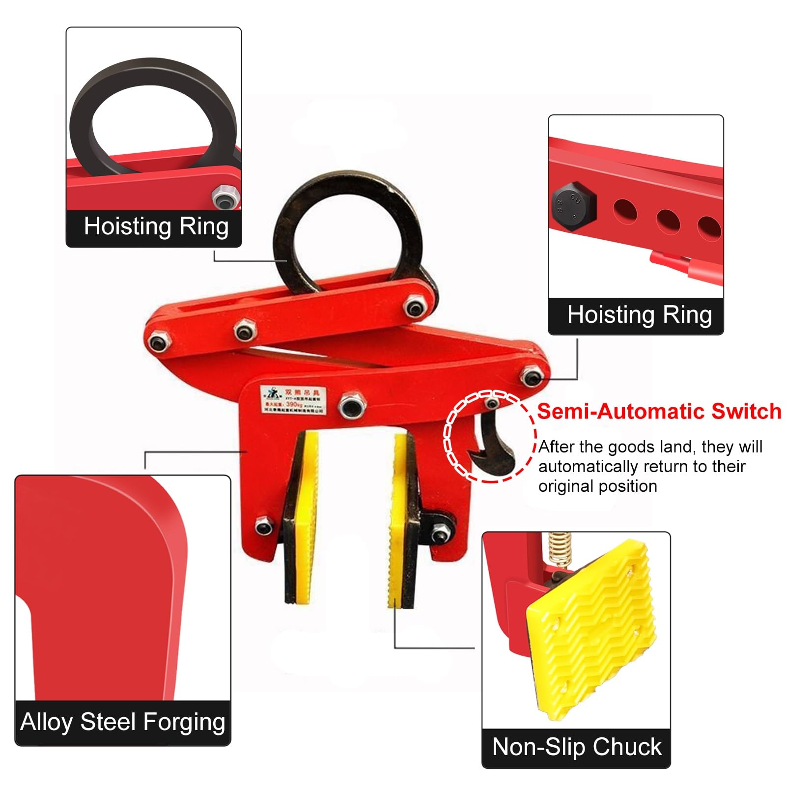 RENLXFI Paving Slab Lifter, 320 390 500 KG Lifting Clamps with Non-Slip Mat - Heavy Duty Adjustable Alloy Steel, Pull Clamp for Stone Granite Curb Marble Plate(Opening 4-8 cm(1 3/5-3 1/10 inch))