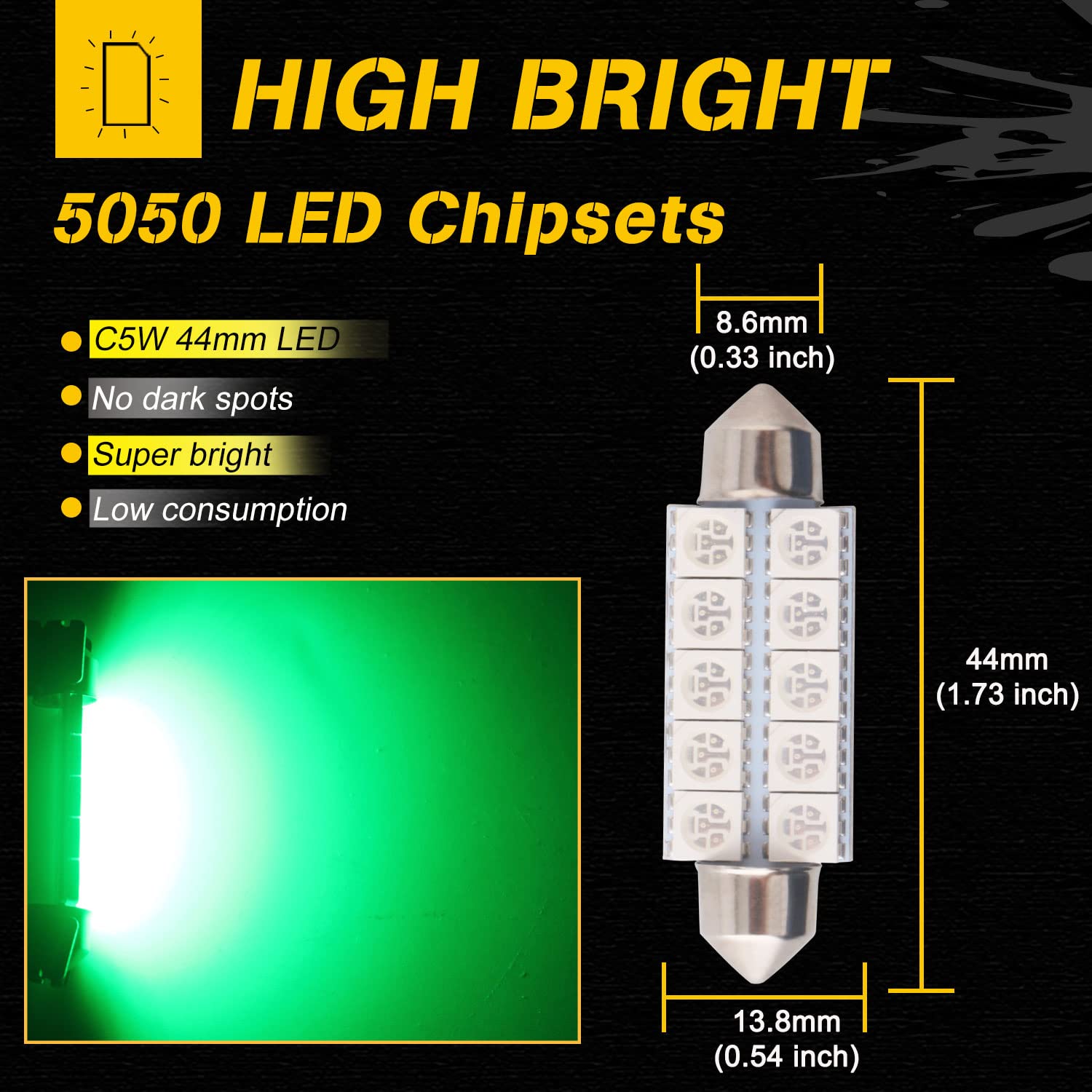 Qasim Lot 6 Ampoules LED Intérieur 44 Mm 5050 10-SMD Bleu - Super Lumineuses 12V Pour Voiture (578, 211-2, 212-2, Etc.)