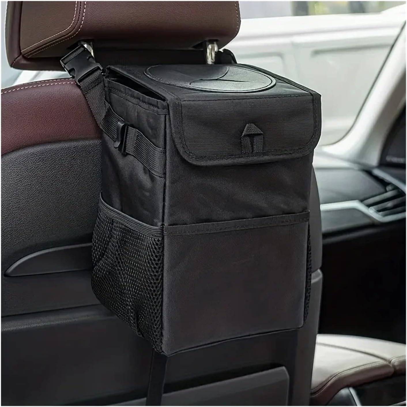 100% Leak-Proof Car Trash Can With Lid & Storage Pockets – Waterproof Multipurpose Organizer For Car Garbage (Trash Bin)