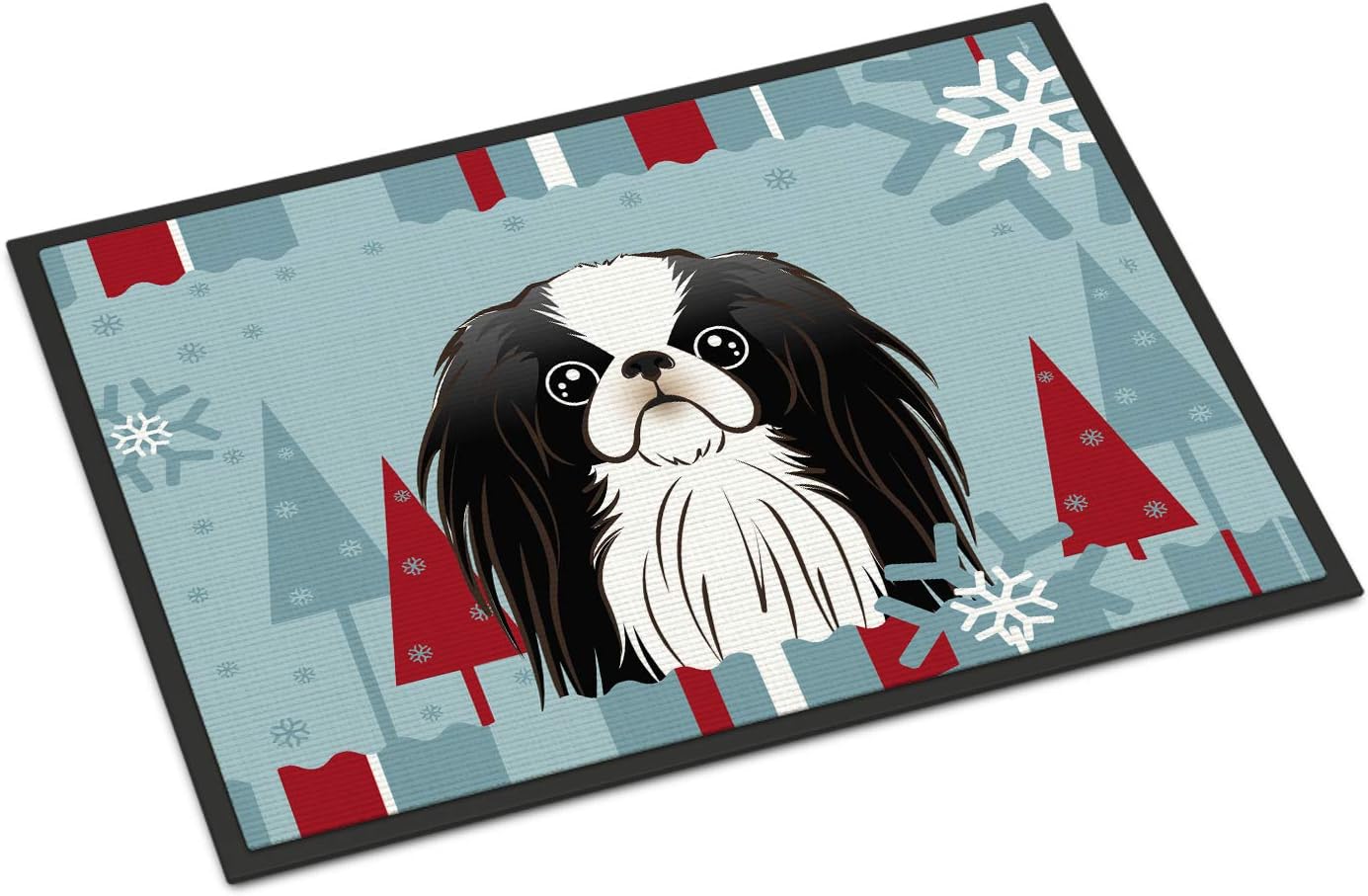 Caroline's Treasures BB1726MAT Winter Holiday Japanese Chin Doormat 18x27 Front Door Mat Indoor Outdoor Rugs for Entryway, Non Slip Washable Low Pile, 18H X 27W