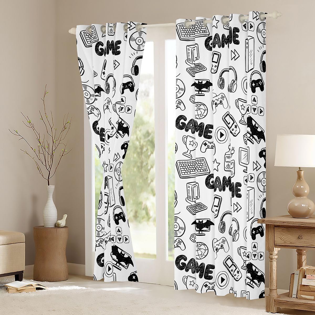 Feelyou Gamer Curtains for Bedroom Living Room Gaming Blackout Darkening Drapes Game Room Decor Window Treatments, 2 Panels 38 x 45 Inch Teen boy Room Decor Room Decor image 3