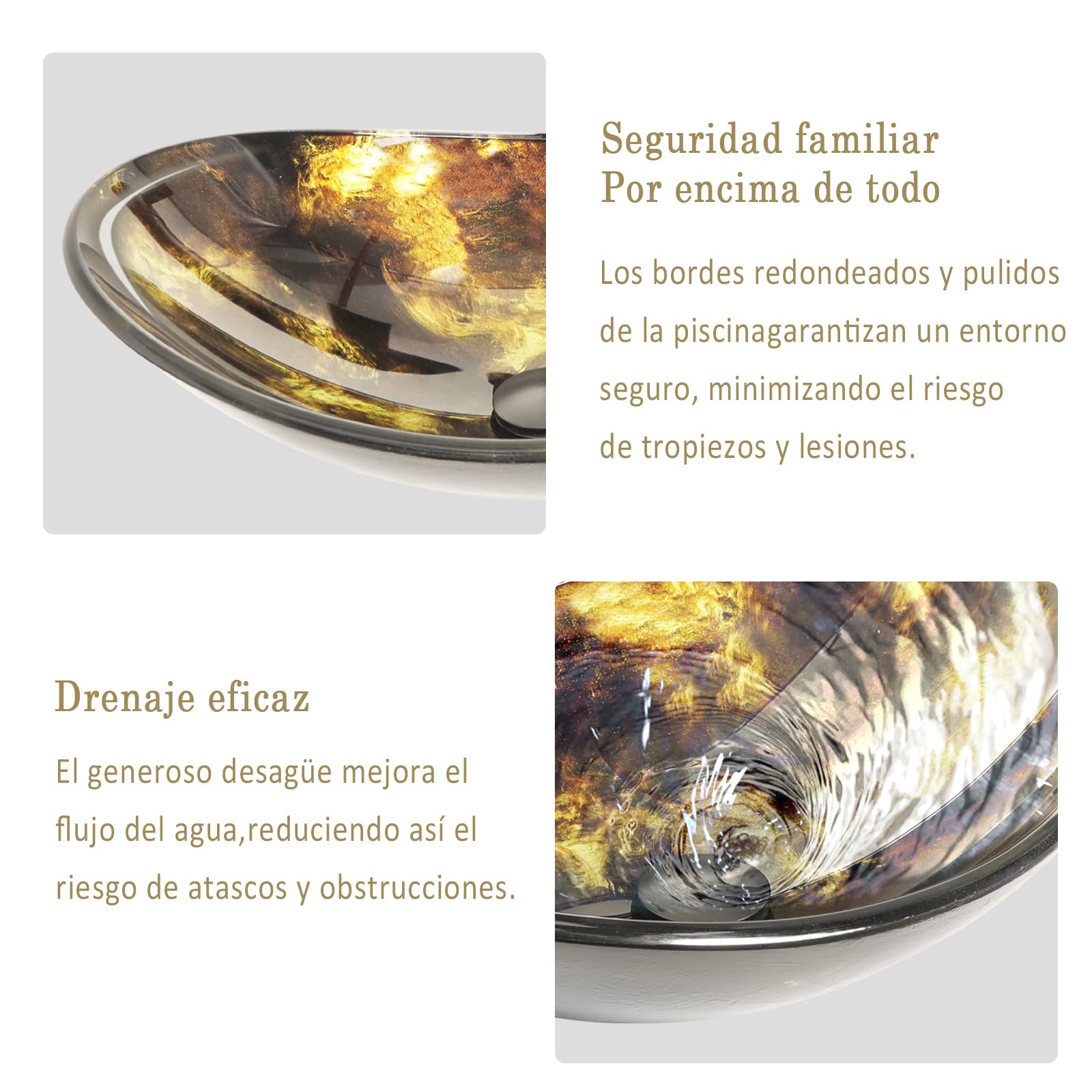 YU YUSING Lavabo Ovalado de Vidrio con Grifo sobre Encimera para Baño, Cocina y Aseo, Moderno Dorado Brillante, 53,3 x 35 x 16 cm